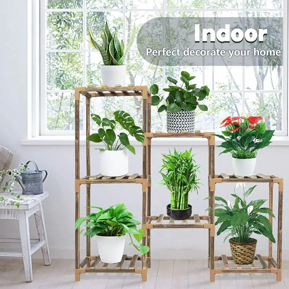 Noveden Wood Plant Stand Indoor Outdoor 3 Tiers 7 Potted Ladder