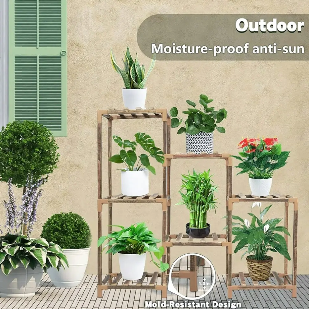 Noveden Wood Plant Stand Indoor Outdoor 3 Tiers 7 Potted Ladder