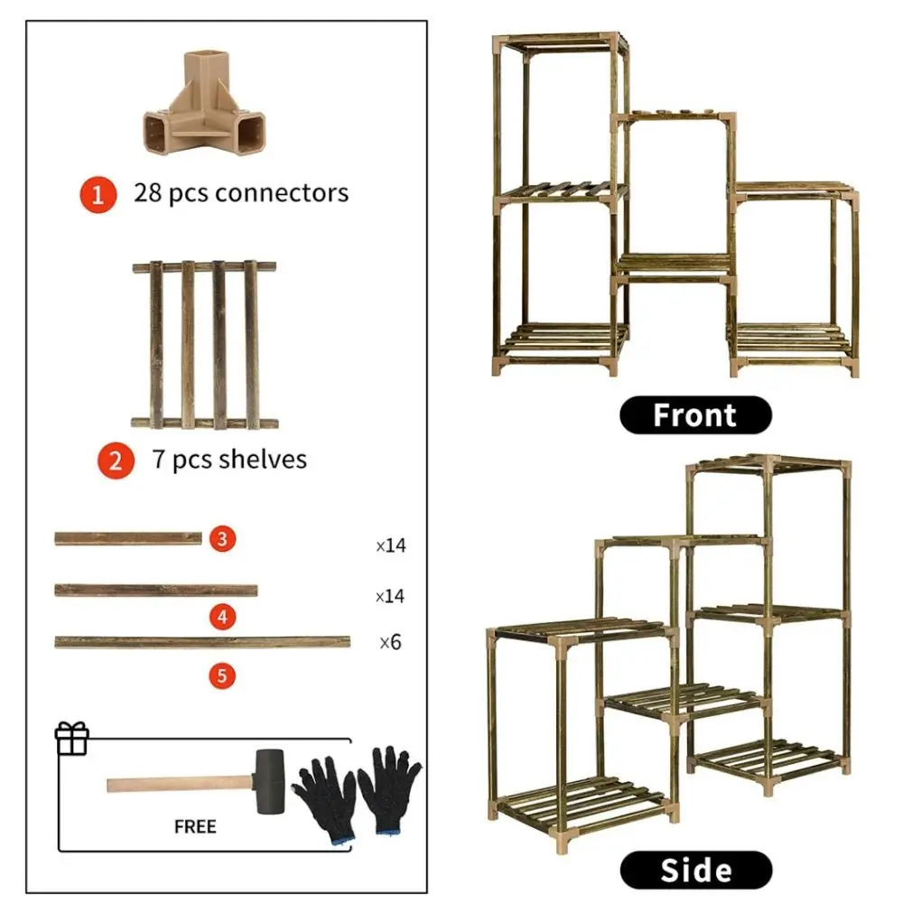 Noveden Wood Plant Stand Indoor Outdoor 3 Tiers 7 Potted Ladder