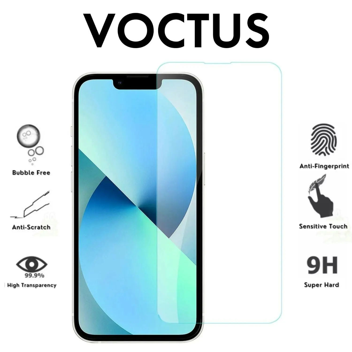 Voctus iPhone 14 Plus Fingerprint-Free Tempered Glass Screen Protector 2pcs Pack