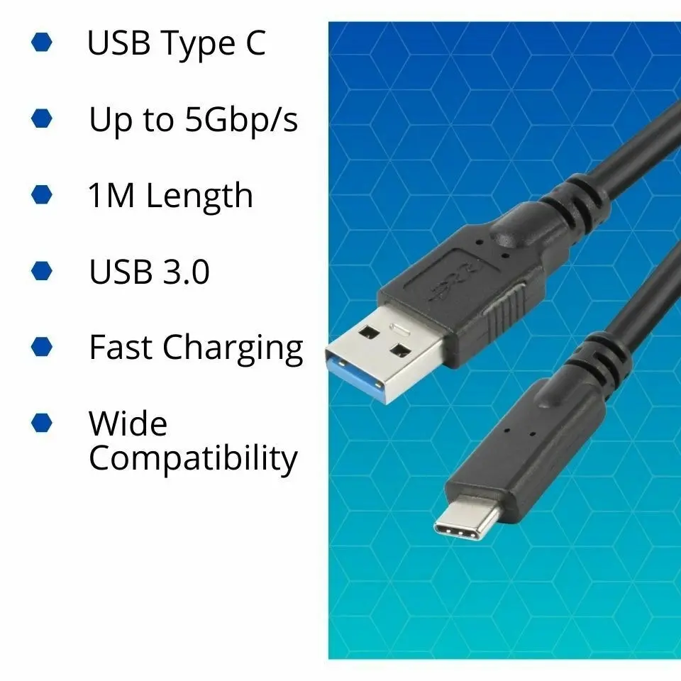 USB C to USB A Type C Cable V3.0 1m Fast Charging Data Transfer Samsung Huawei Xiaomi Google