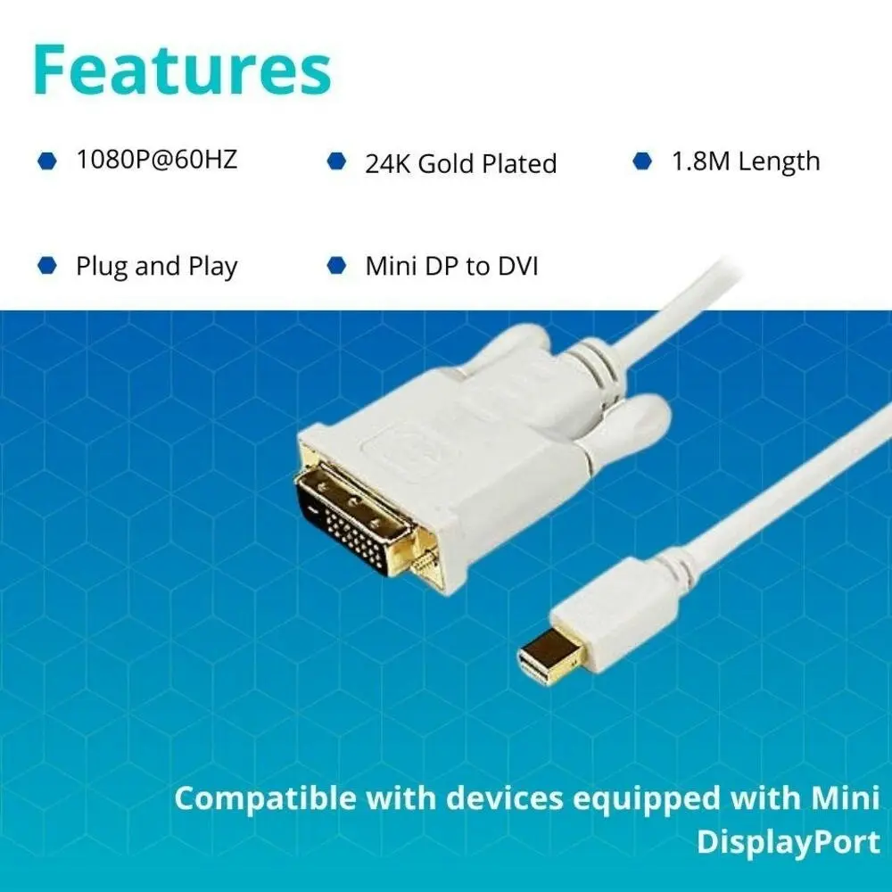 15CM Mini Displayport DP to DVI 24+1 Cable Converter 60Hz 1080P 3D Support Vcom