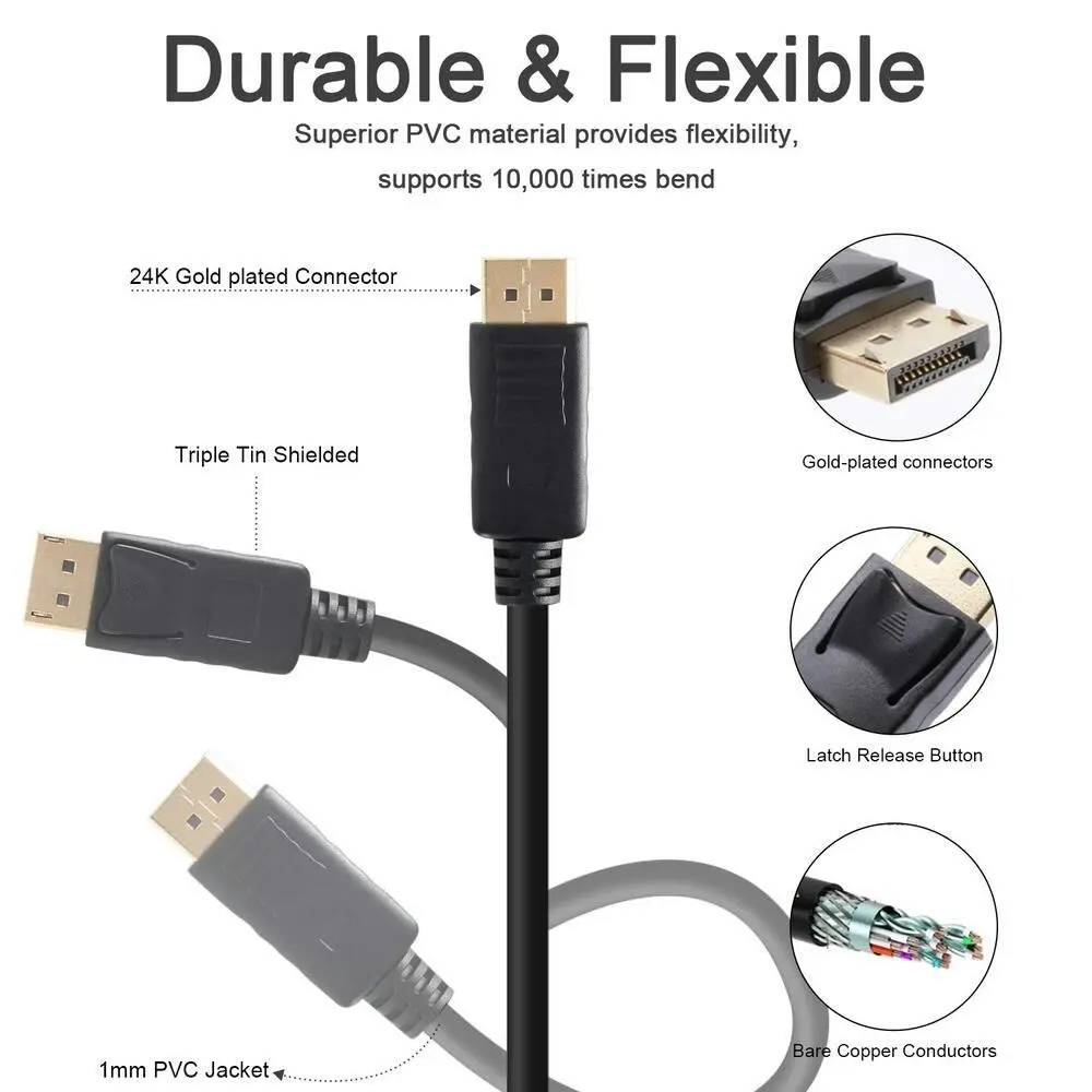 1.8M Displayport DP Cable 1.2V Male to Male LCD Video Wall PC Computer Laptop Vcom