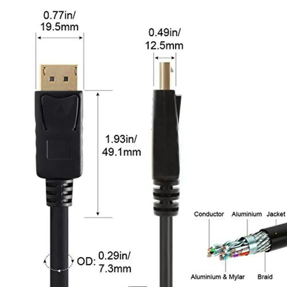 1.8M Displayport DP Cable 1.2V Male to Male LCD Video Wall PC Computer Laptop Vcom