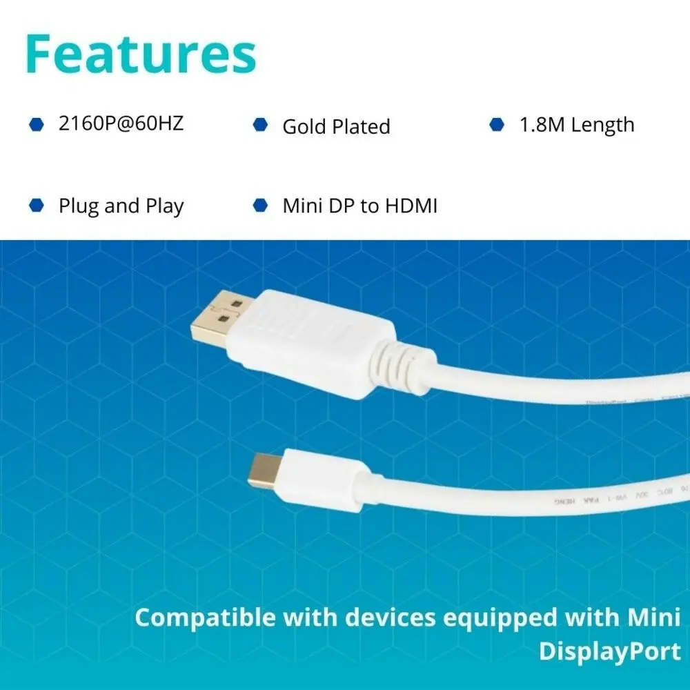 1.8M Mini Displayport DP to HDMI Cable 1.2V to 1.4V Converter 3D Support Vcom