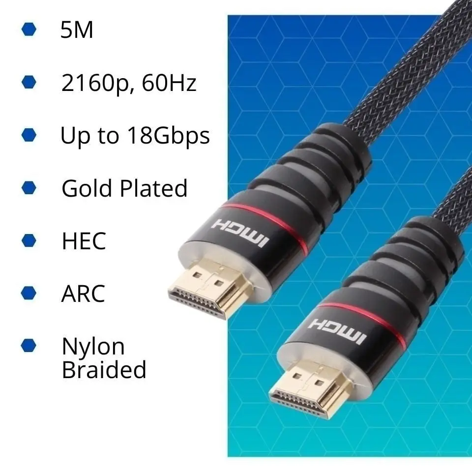 5M High Speed HDMI Cable V2.0 Ultra HD 4K 2160p 1080p Nylon Braided Wire