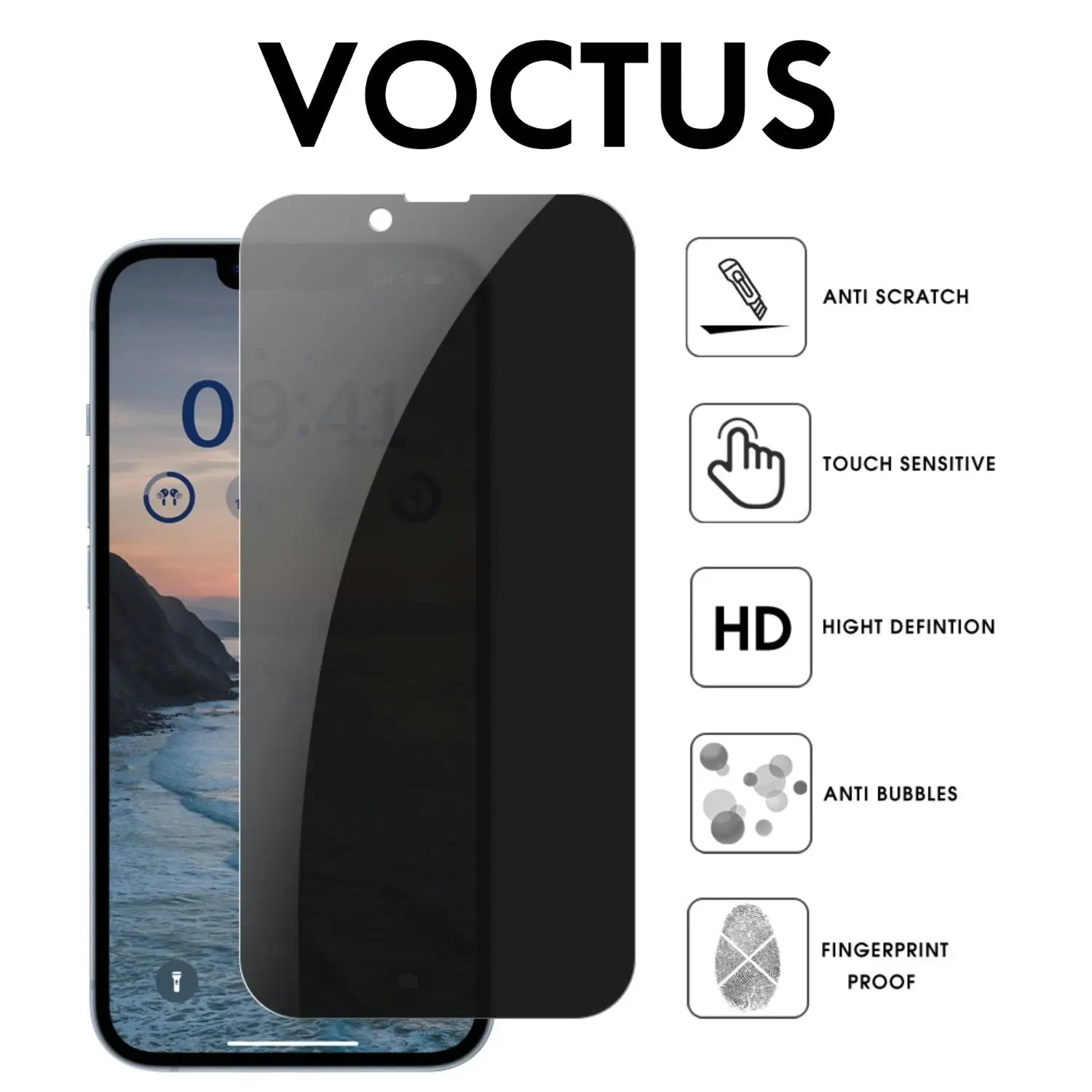 Voctus iPhone 14 Pro Max Privacy Tempered Glass Screen Protector 2Pcs Pack