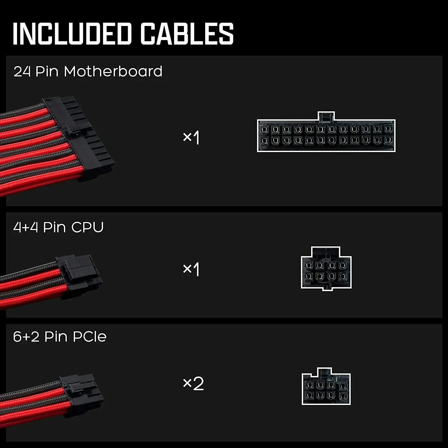 Tecware Flex Sleeved Extension Cables Set (Black/Red)