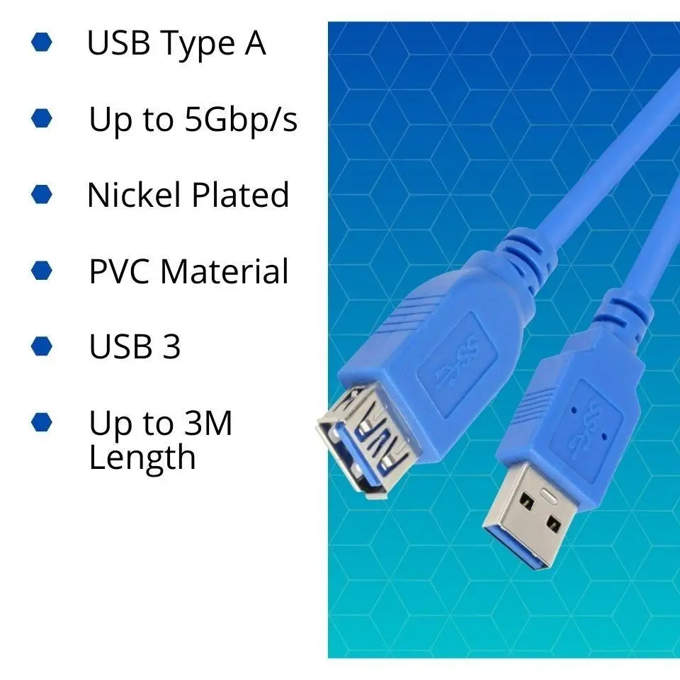 USB Type A Male V3.0 to USB Type A Female V3.0 Extension Cable 3m PC Laptop Mac