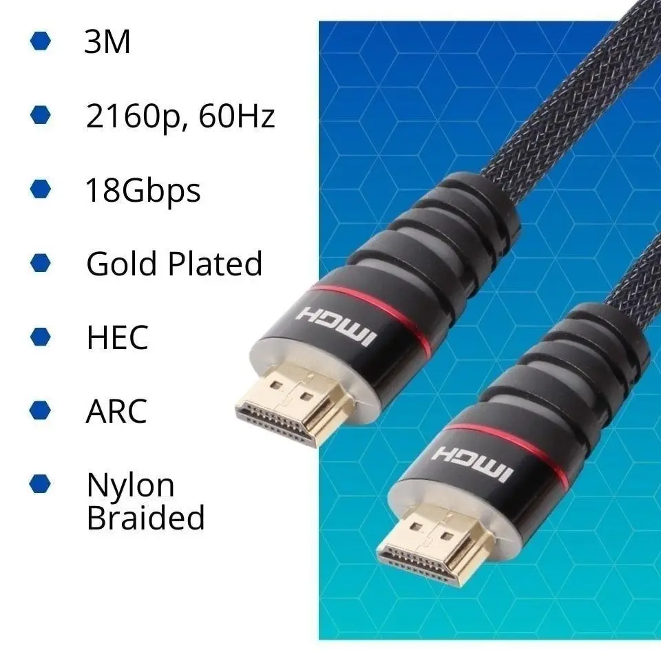 HDMI Cable V2.0 3m 4K 1080p High Speed with Ethernet Nylon Braided Wire