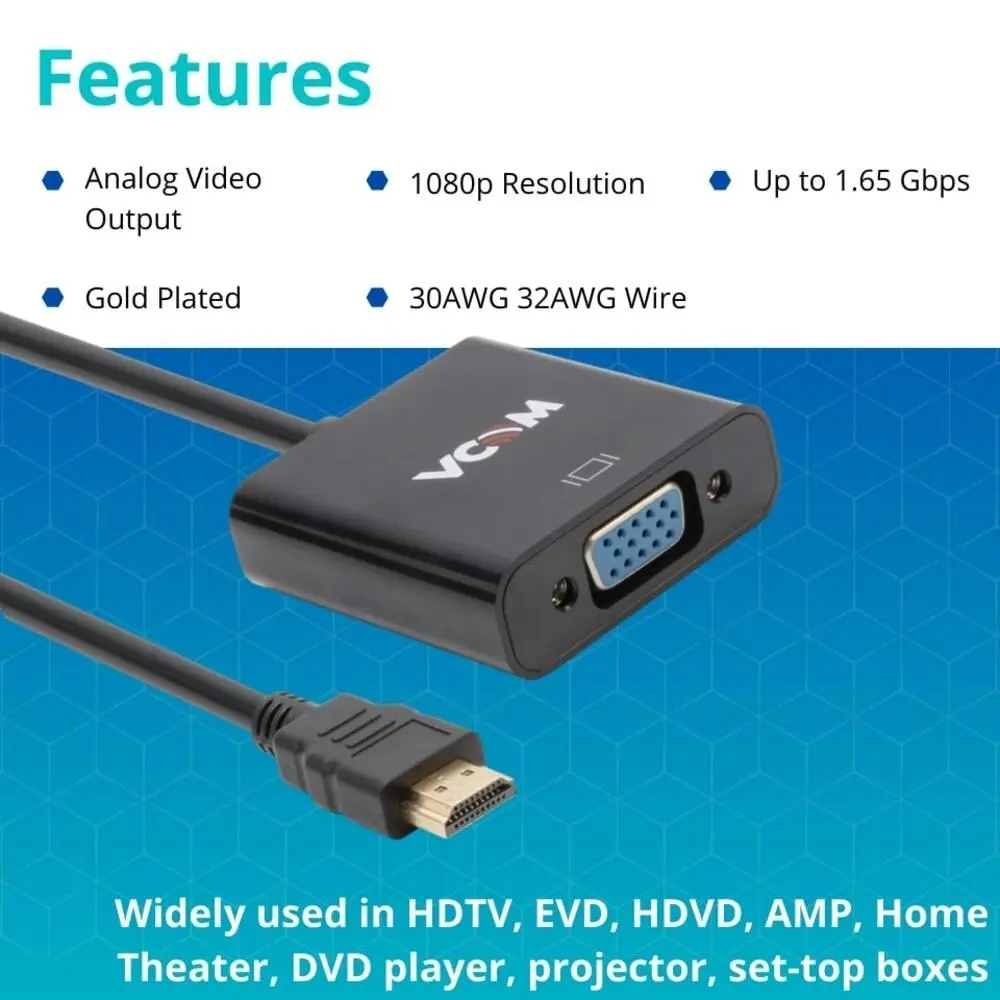 0.15M HDMI to VGA Adapter Cable Converter 1080p Video Built-in Chipset Vcom 15CM