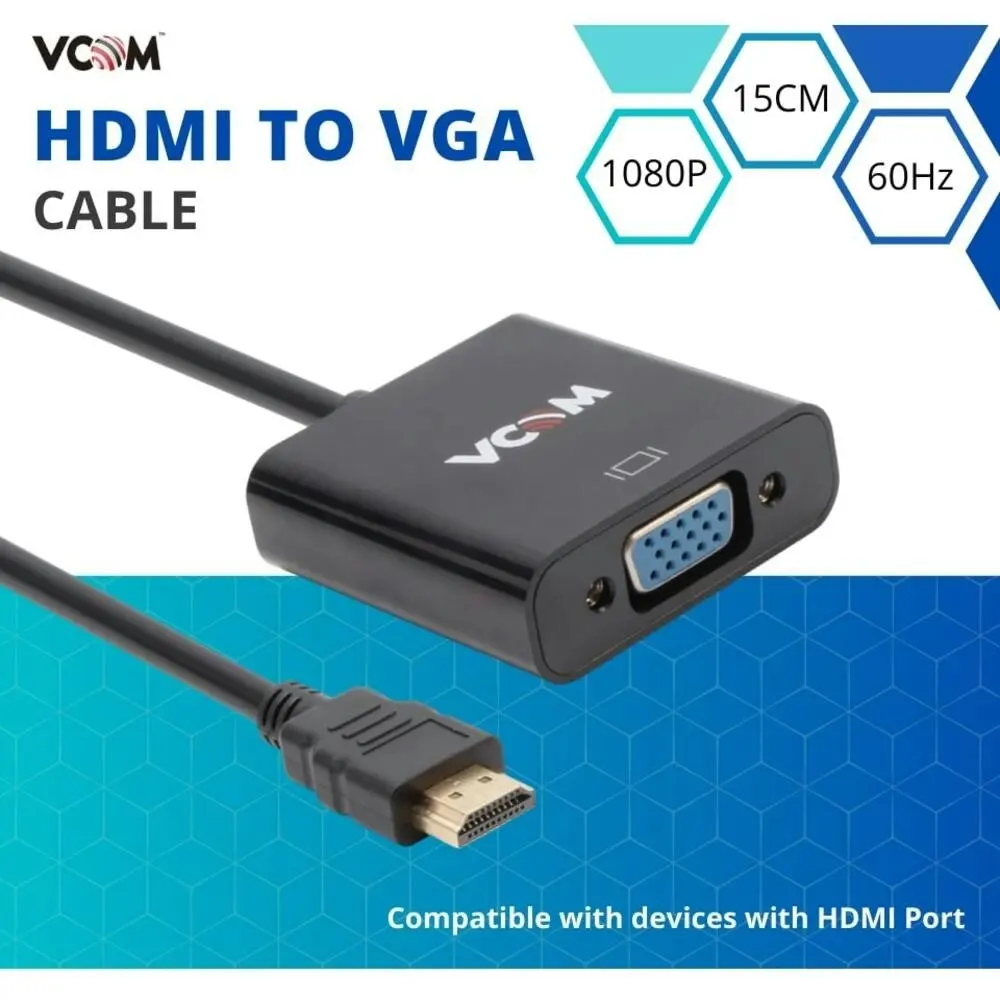 0.15M HDMI to VGA Adapter Cable Converter 1080p Video Built-in Chipset Vcom 15CM