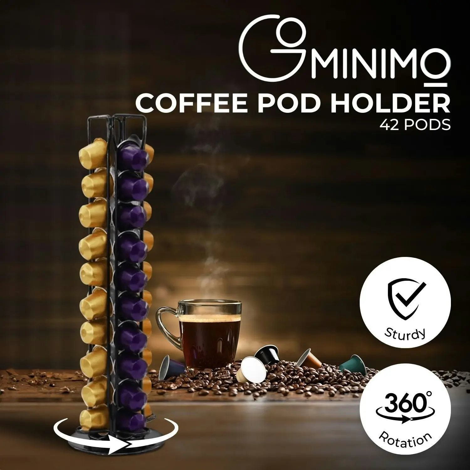 Gominimo 42 Pods Rotating Coffee Capsules Pod Holder Stand - Black