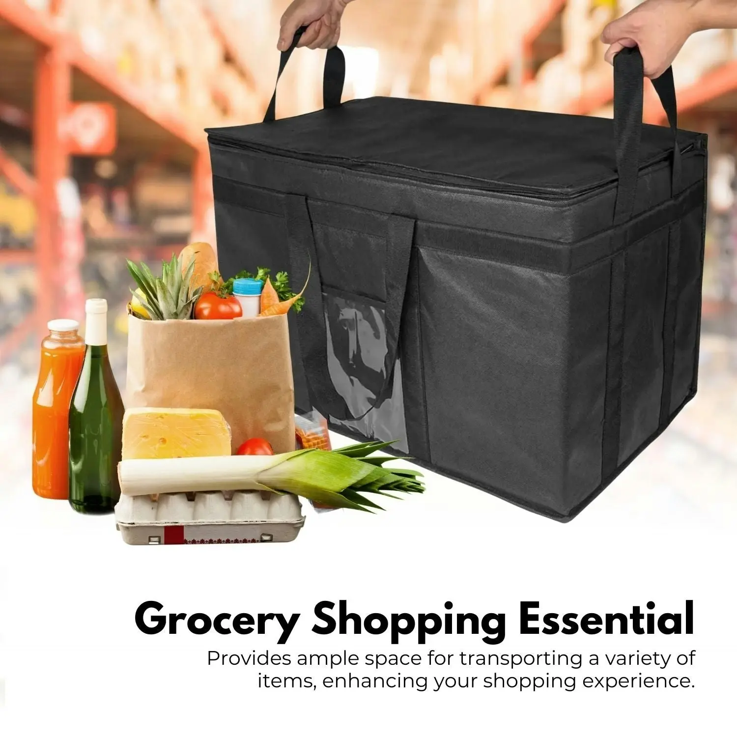 Gominimo 80L Large Insulated Food Delivery Cooler Bag with Zipper Closure - Black