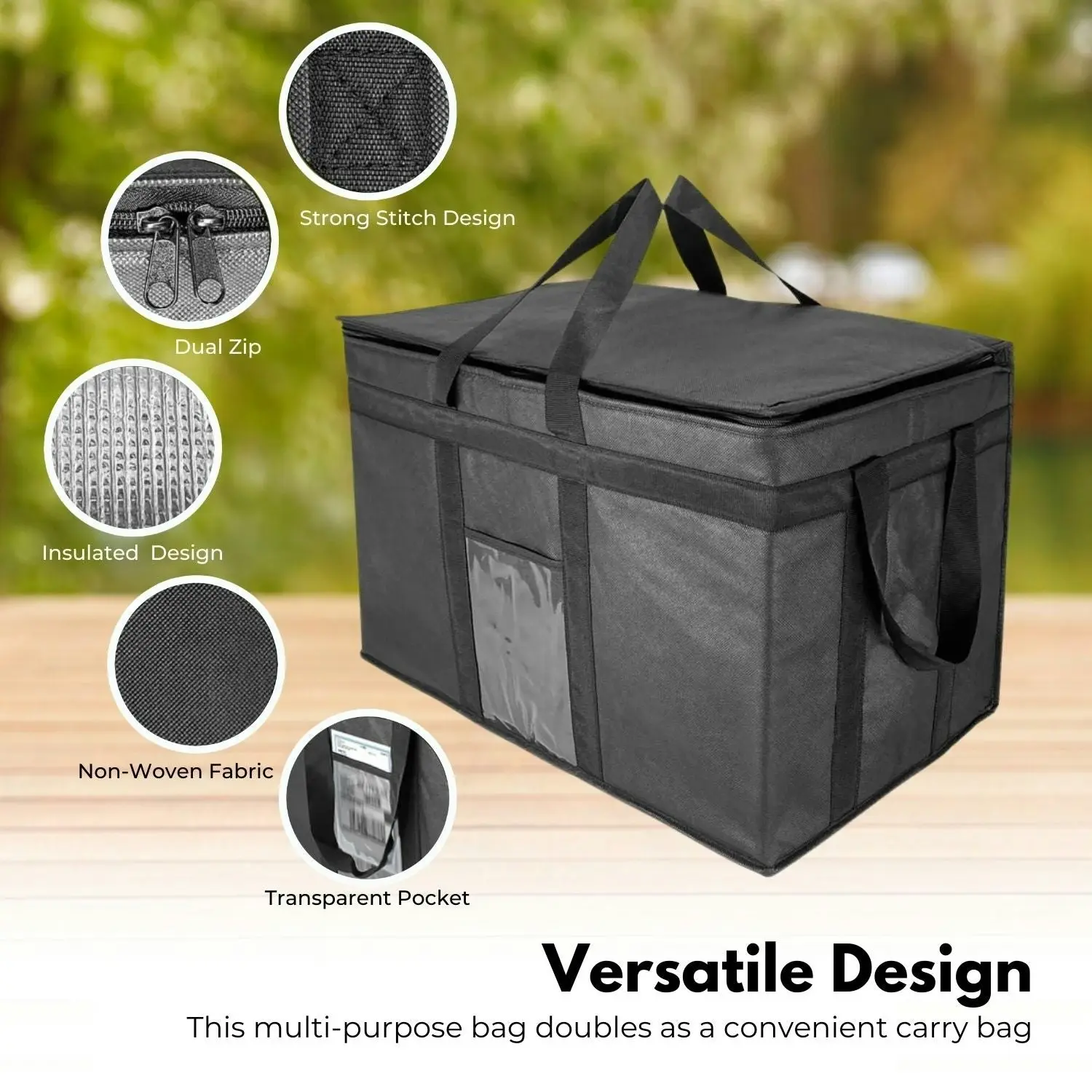 Gominimo 80L Large Insulated Food Delivery Cooler Bag with Zipper Closure - Black