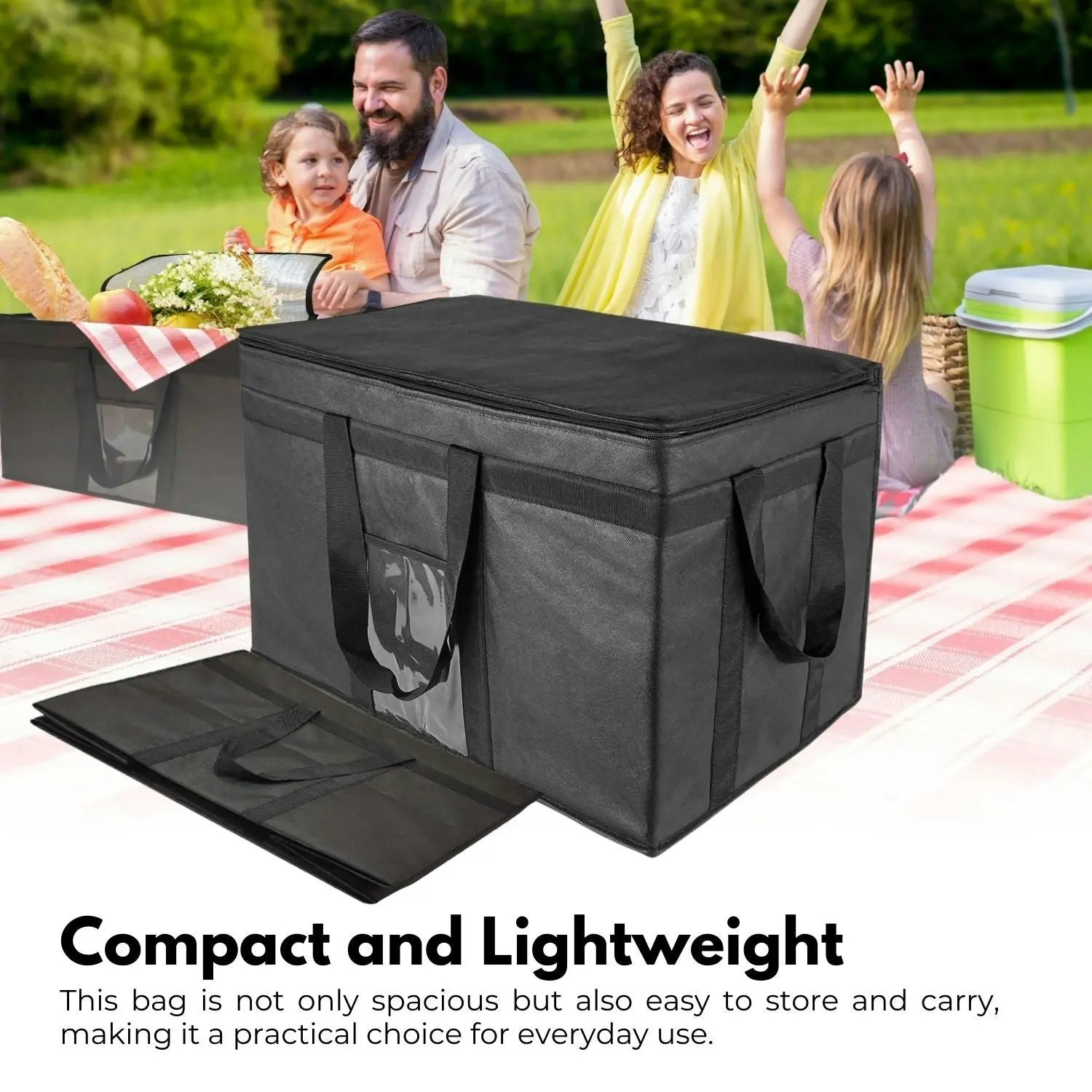 Gominimo 80L Large Insulated Food Delivery Cooler Bag with Zipper Closure - Black