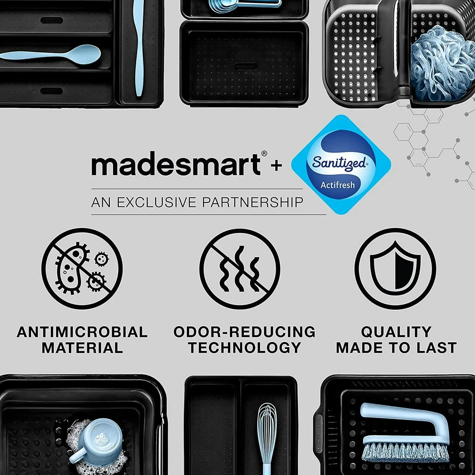 Madesmart Gadget Tray Four compartments BPA-free plastic (Sz) Carbon