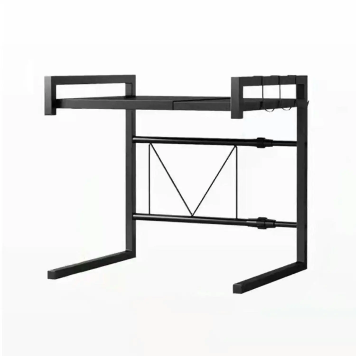 Gominimo Adjustable Length and Height Counter Shelf Includes 3 Hooks Microwave Oven Rack 3 Tier - Black