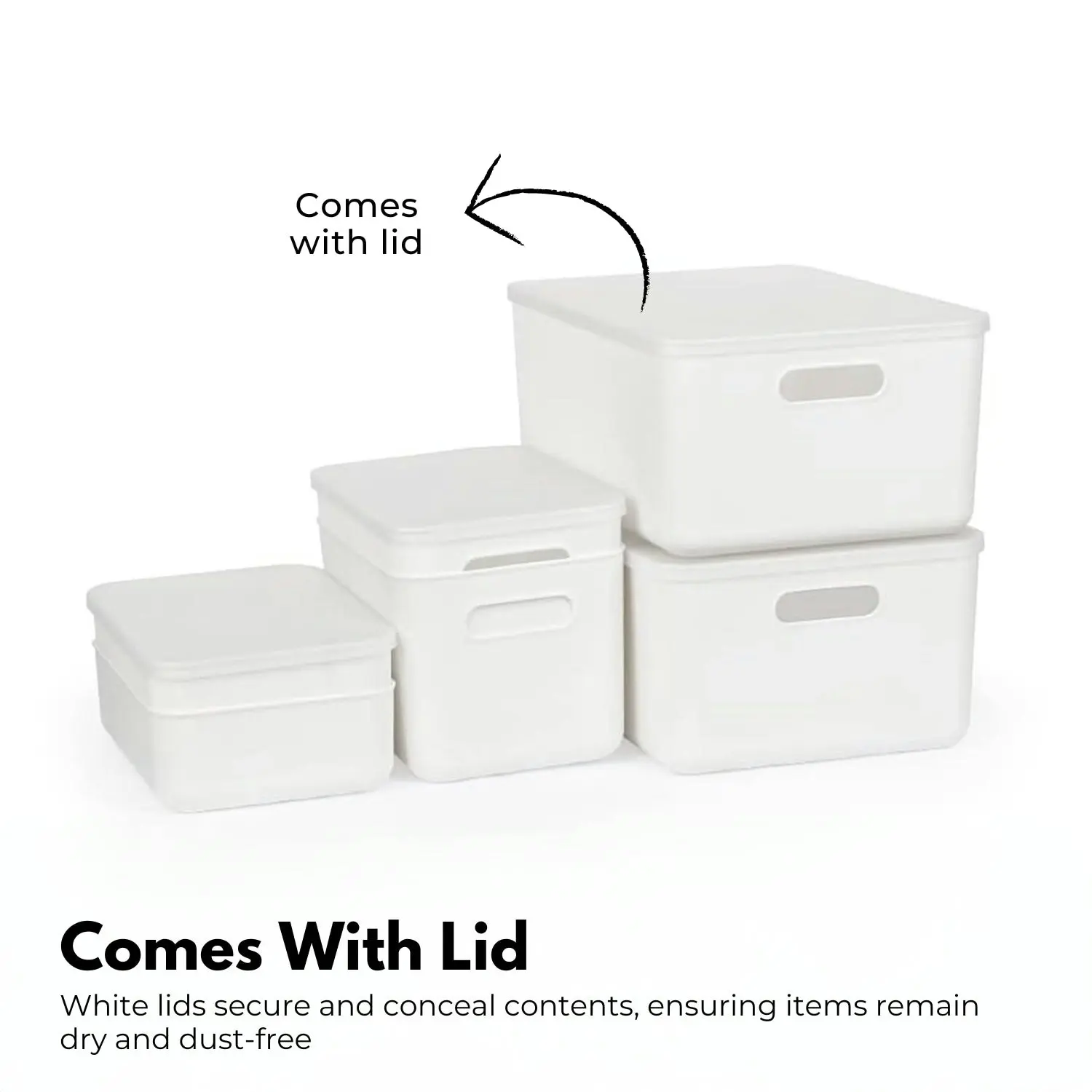 6pcs Gominimo Perfect for Toys, Pantry Snacks, and Accessories Home Organization Set - 2x30L, 2x15L, 2x7L Storage Bins with 4 Lids - White