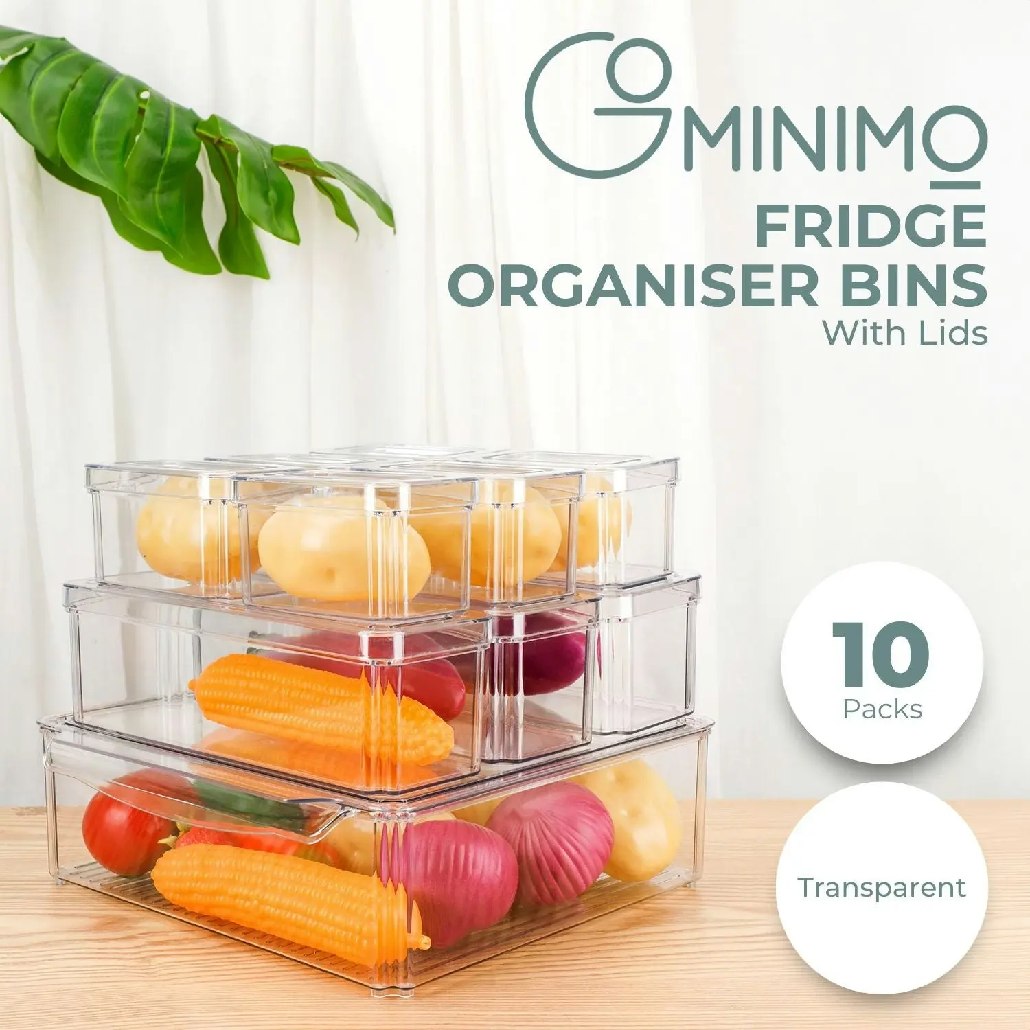 Gominimo Refrigerator Storage Box Food Container Kitchen Fridge Organiser Clear