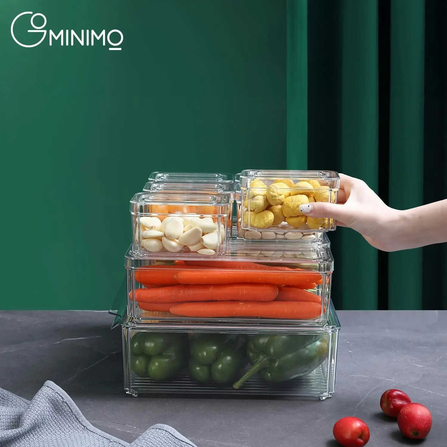 Gominimo Refrigerator Storage Box Food Container Kitchen Fridge Organiser Clear