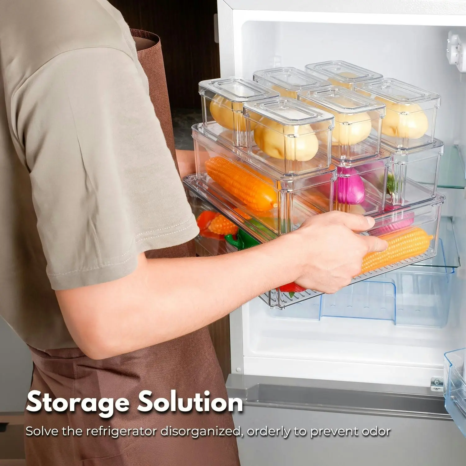 Gominimo Refrigerator Storage Box Food Container Kitchen Fridge Organiser Clear