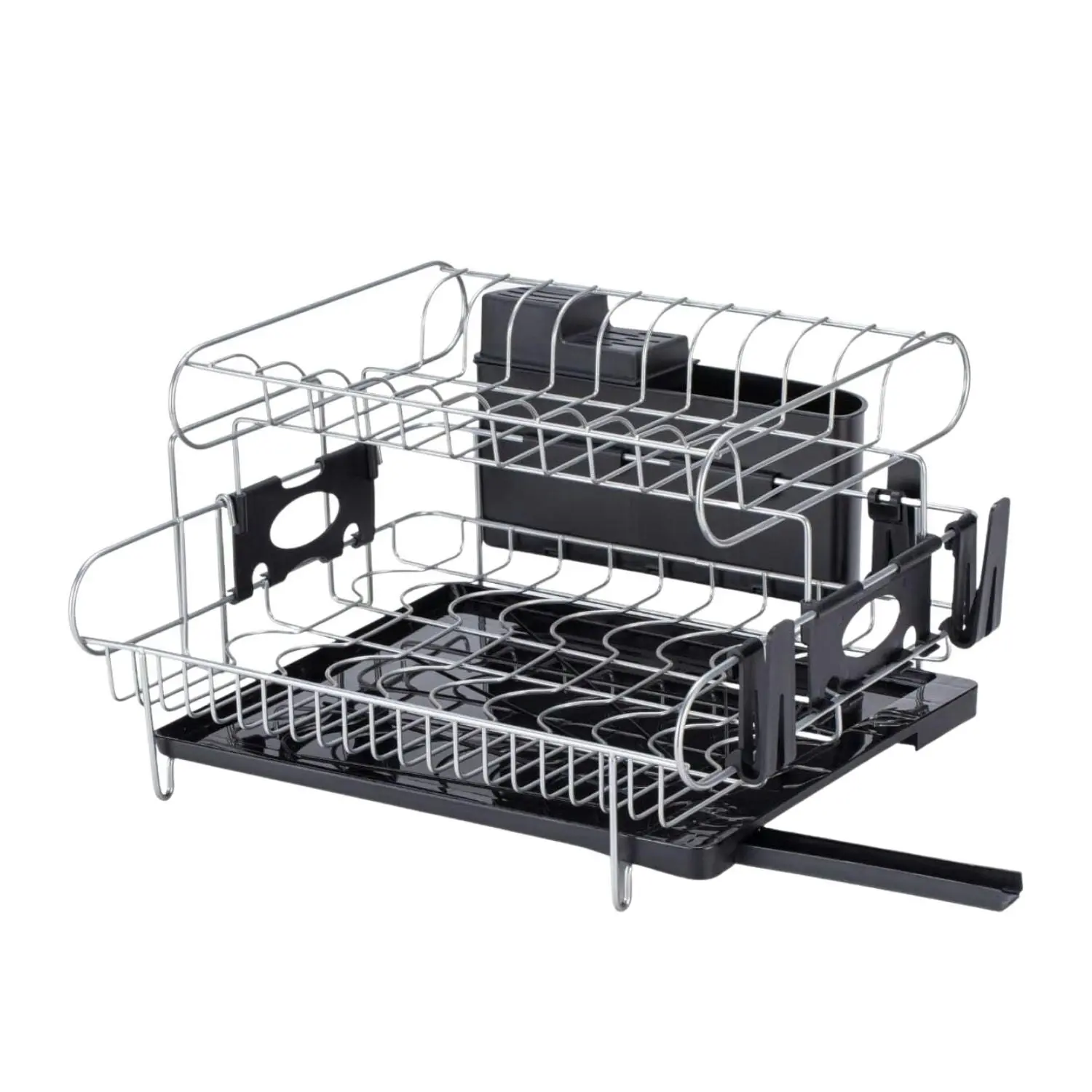 Gominimo 2-Tier Dish Drying Rack with Draining Board and Cup Holder Black