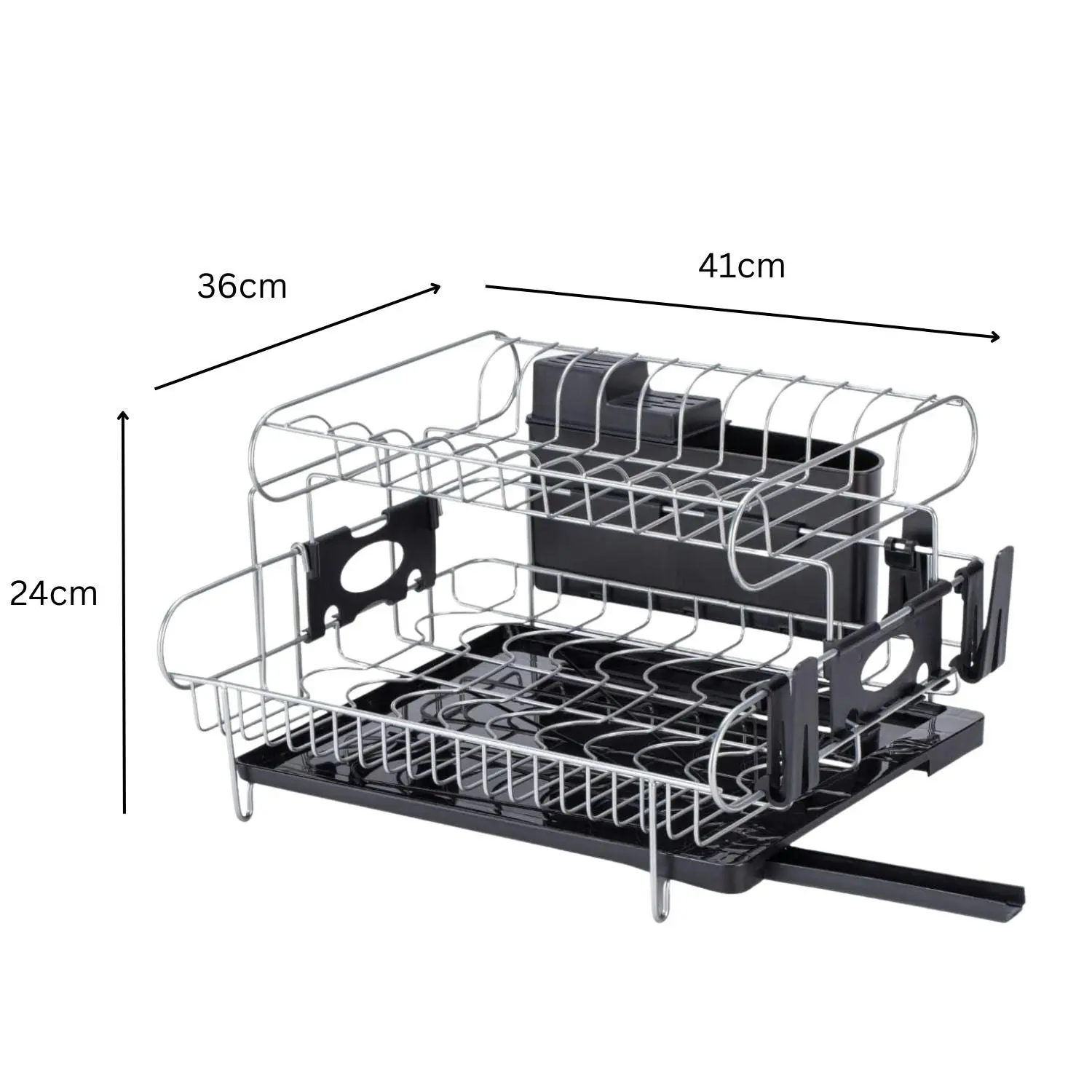 Gominimo 2-Tier Dish Drying Rack with Draining Board and Cup Holder Black