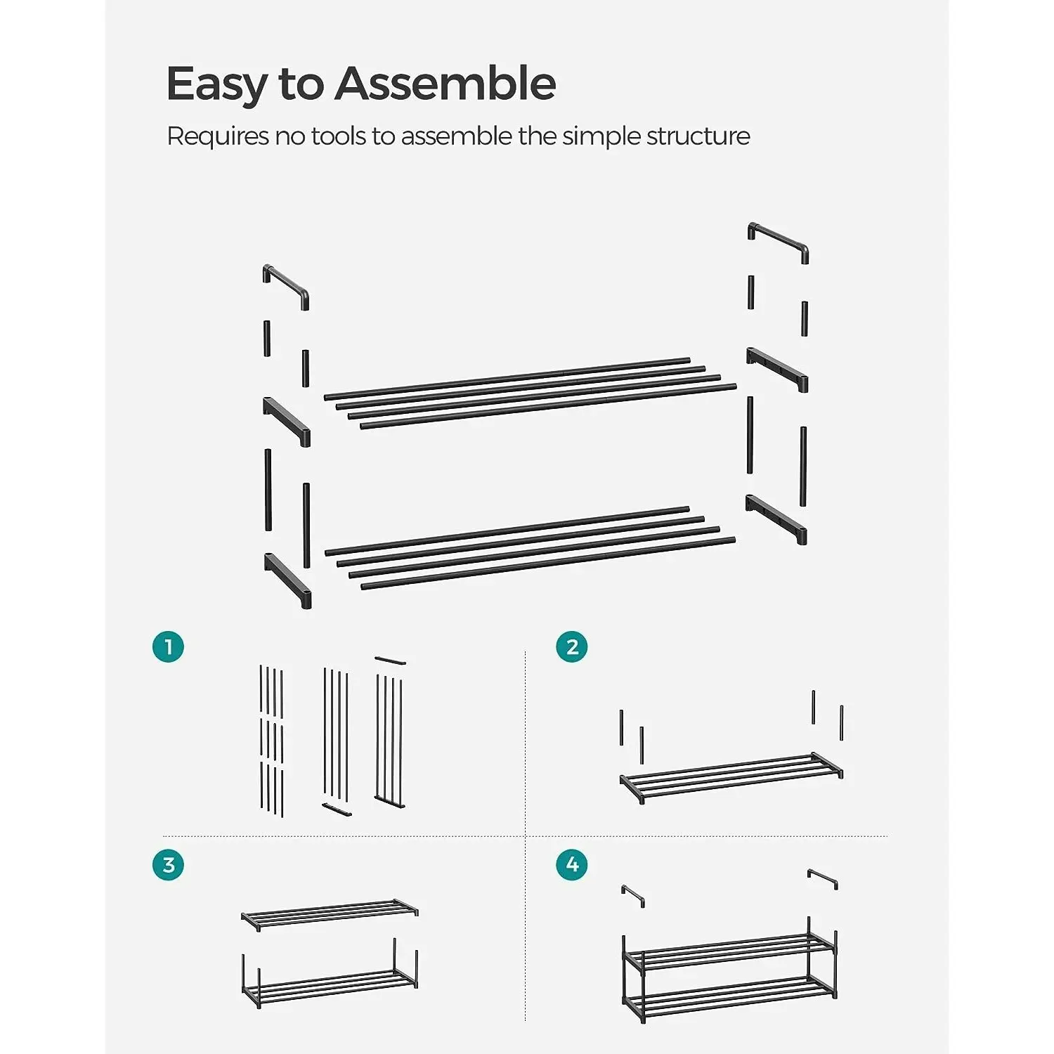 SONGMICS 2 Tier Metal Shoe Rack for 10 Pairs of Shoes Easy to Assemble Grey