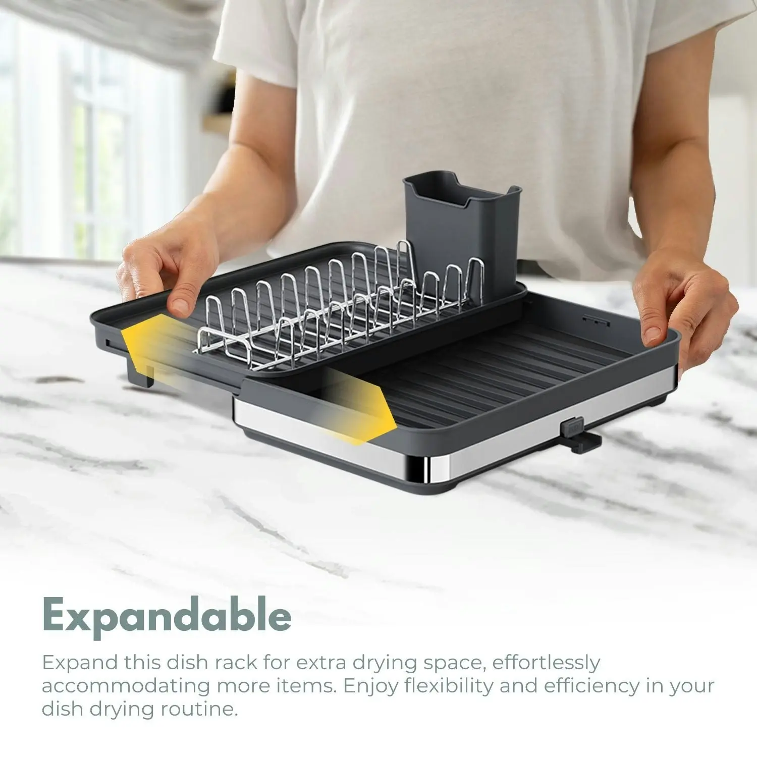 Gominimo Expandable Utensils Cutlery Holder Drainer Dish Drying Rack - Black