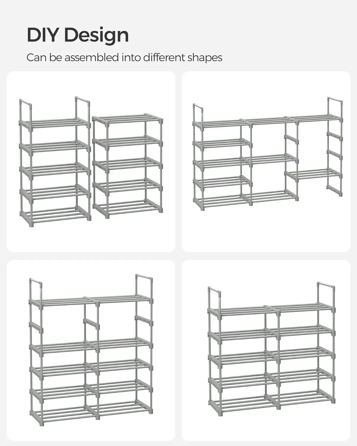 SONGMICS 10 Tier Customizable Shoes Organiser Metal Shoe Rack - Grey