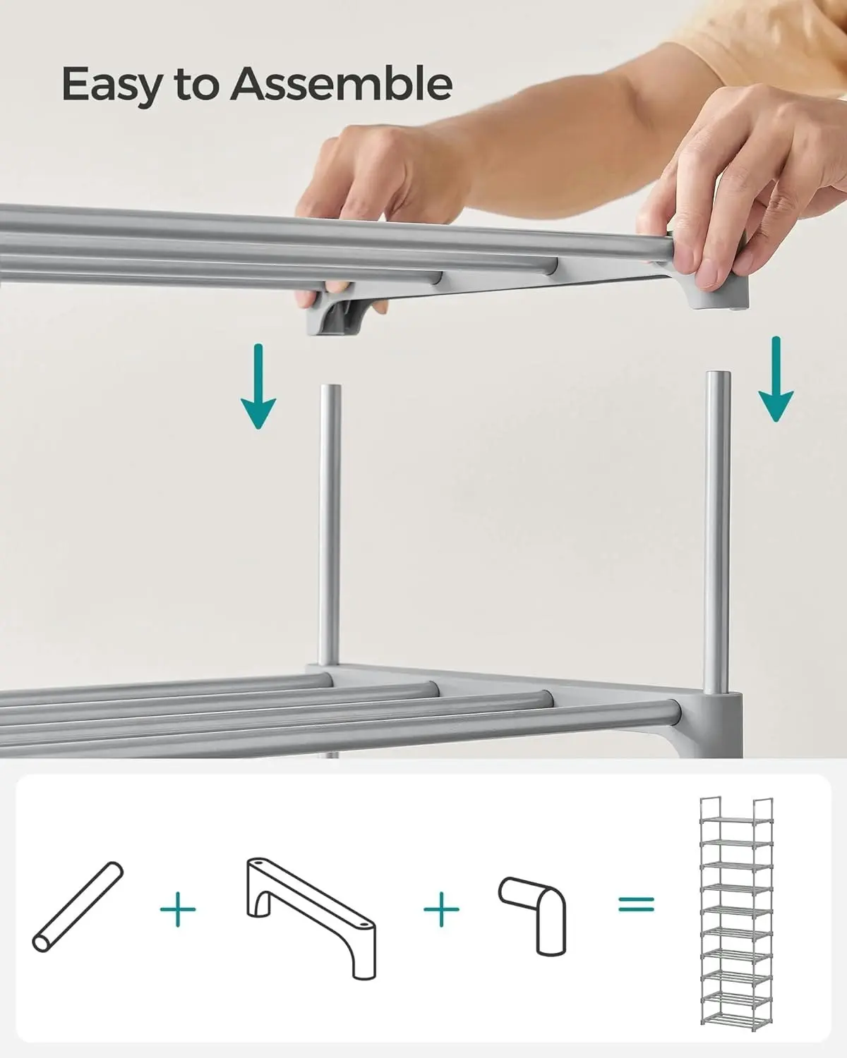 SONGMICS 10 Tier Customizable Shoes Organiser Metal Shoe Rack - Grey