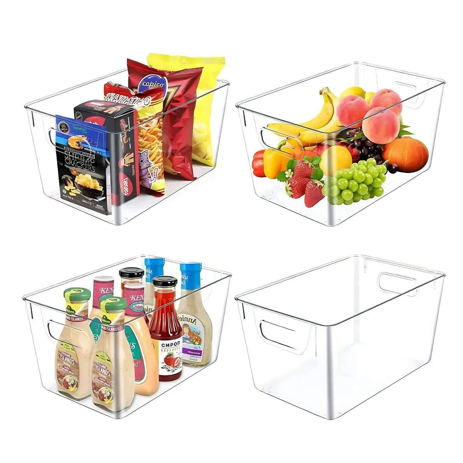 4pcs Gominimo Home Kitchen Plastic Rectangular Food Container Storage Bins - Clear