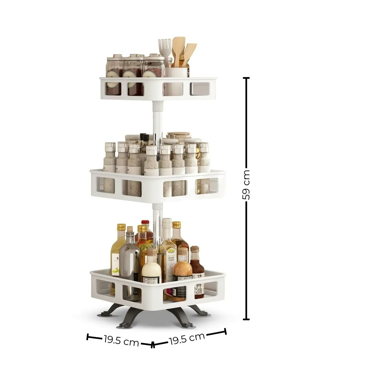 Gominimo 3 Tier Rotating Spice Rack Kitchen Carousel Seasoning Containers Organiser White