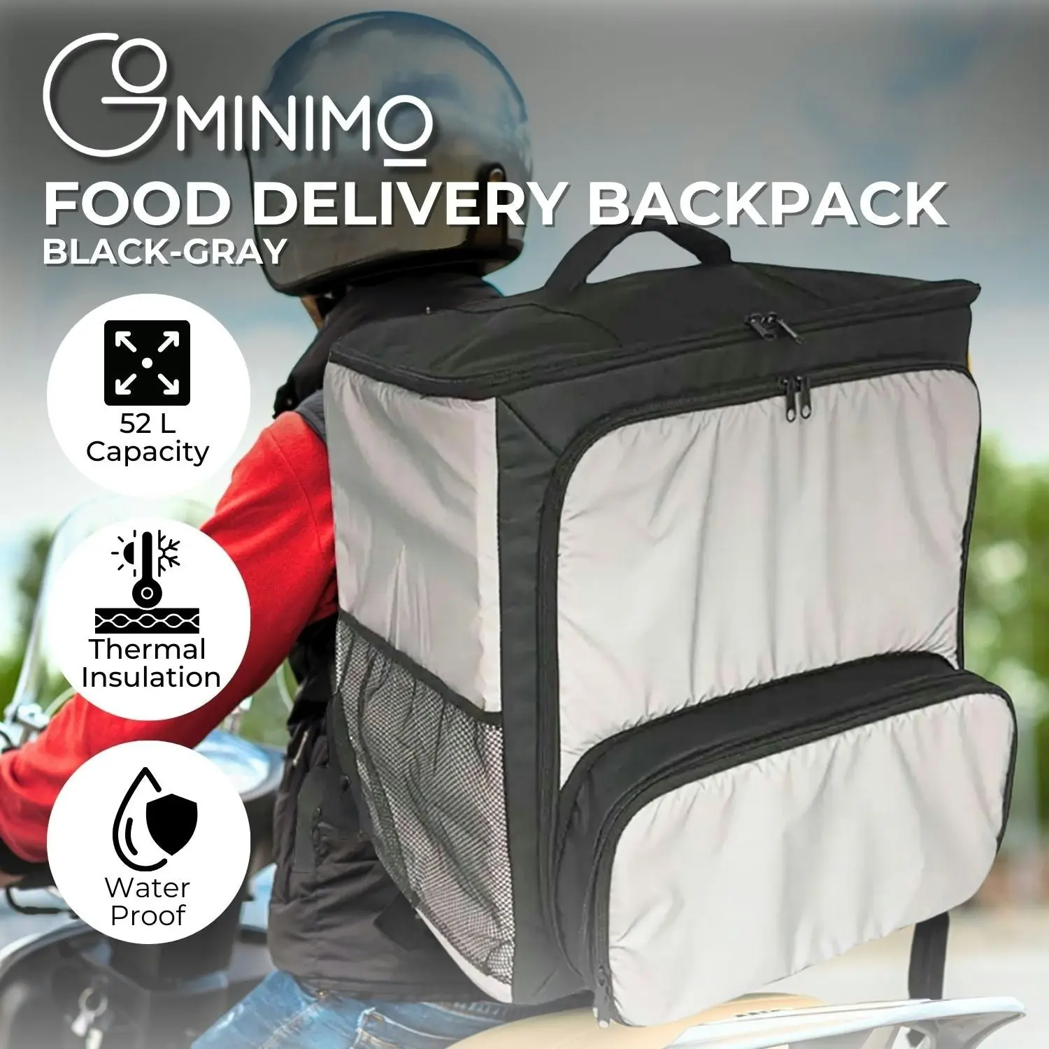 Gominimo 52L Insulated Food Storage Bag Carry Backpack for Uber Pizza Delivery