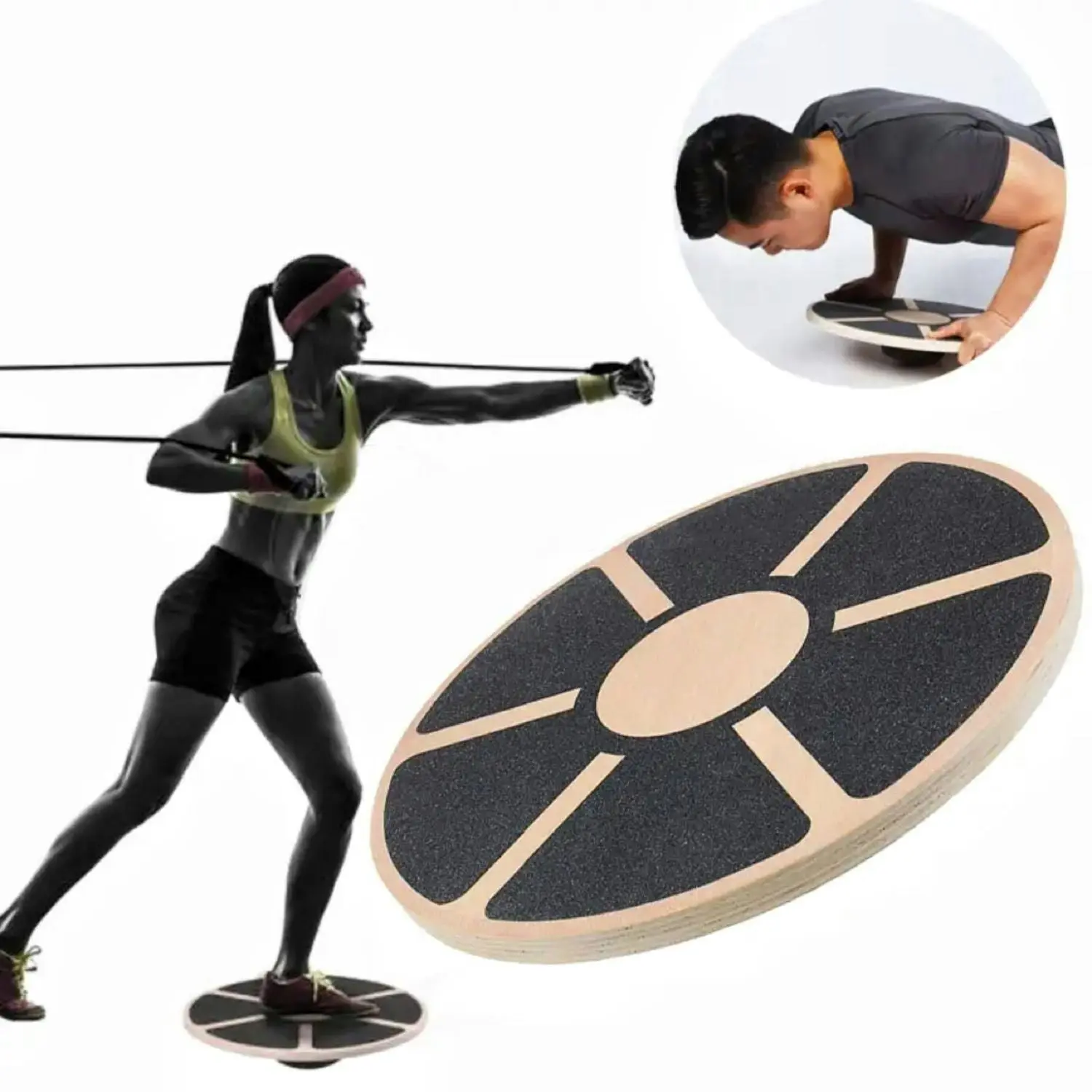 Verppeak Wooden Nonslip Balance Trainer Core Exercise Yoga Gym Wobble Board - Black