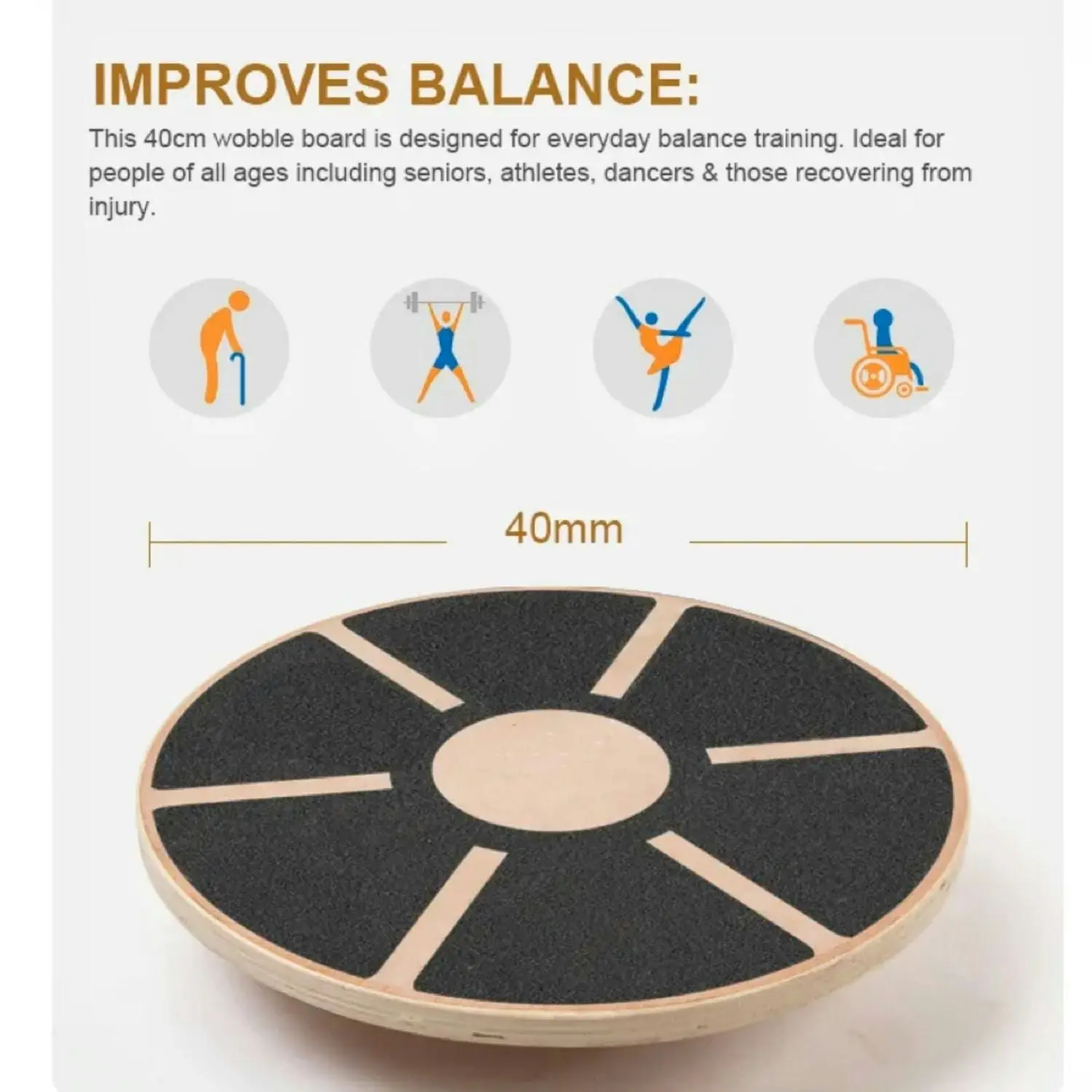 Verppeak Wooden Nonslip Balance Trainer Core Exercise Yoga Gym Wobble Board - Black