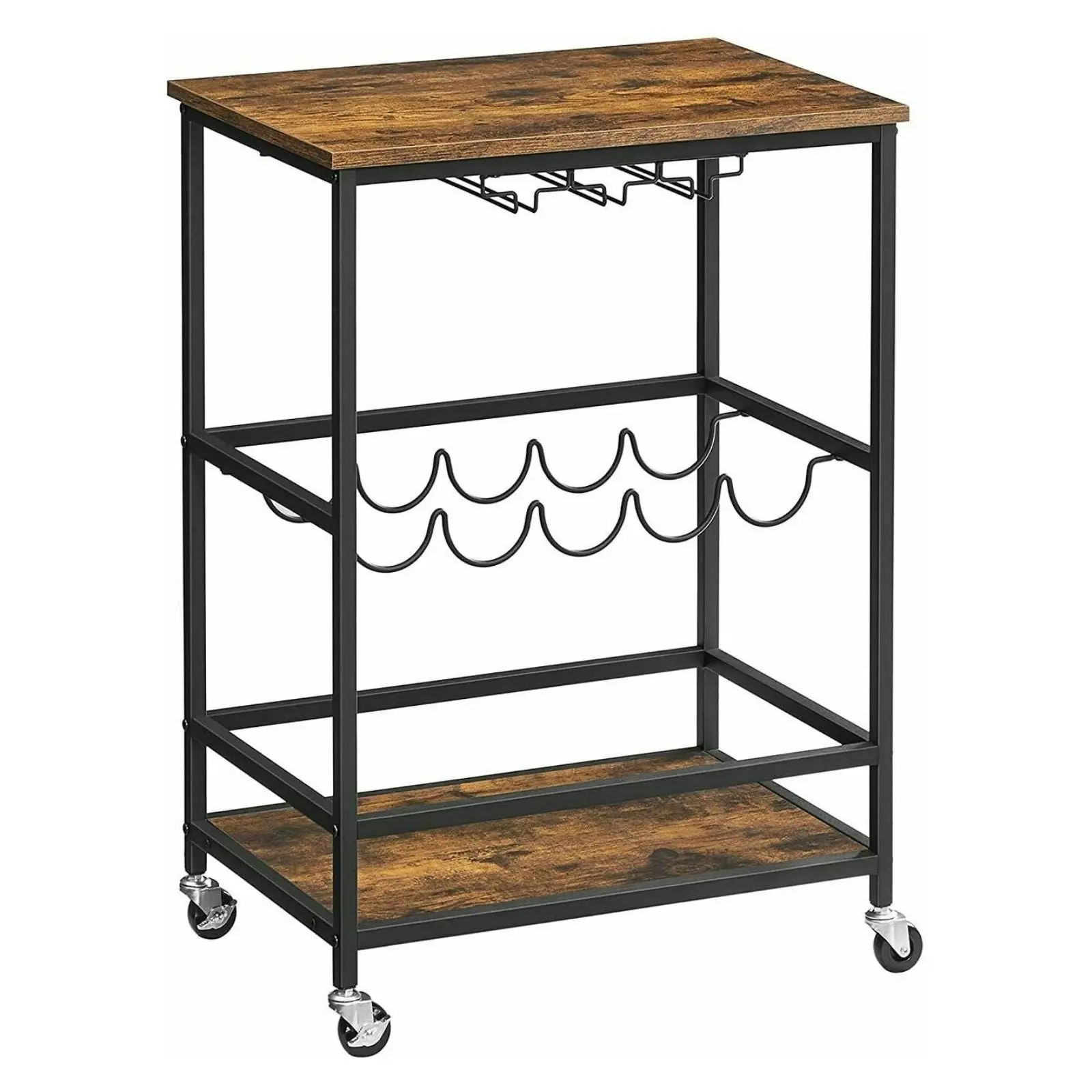 VASAGLE Wine Serving Cart with Wheels and Bottle Holders Bar Cart - Rustic Brown