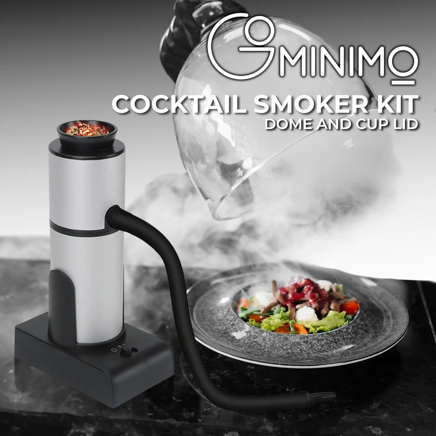 Gominimo Portable Smoke Infusion Cocktail Smoker Kit Dome Cup Lid Black Silver