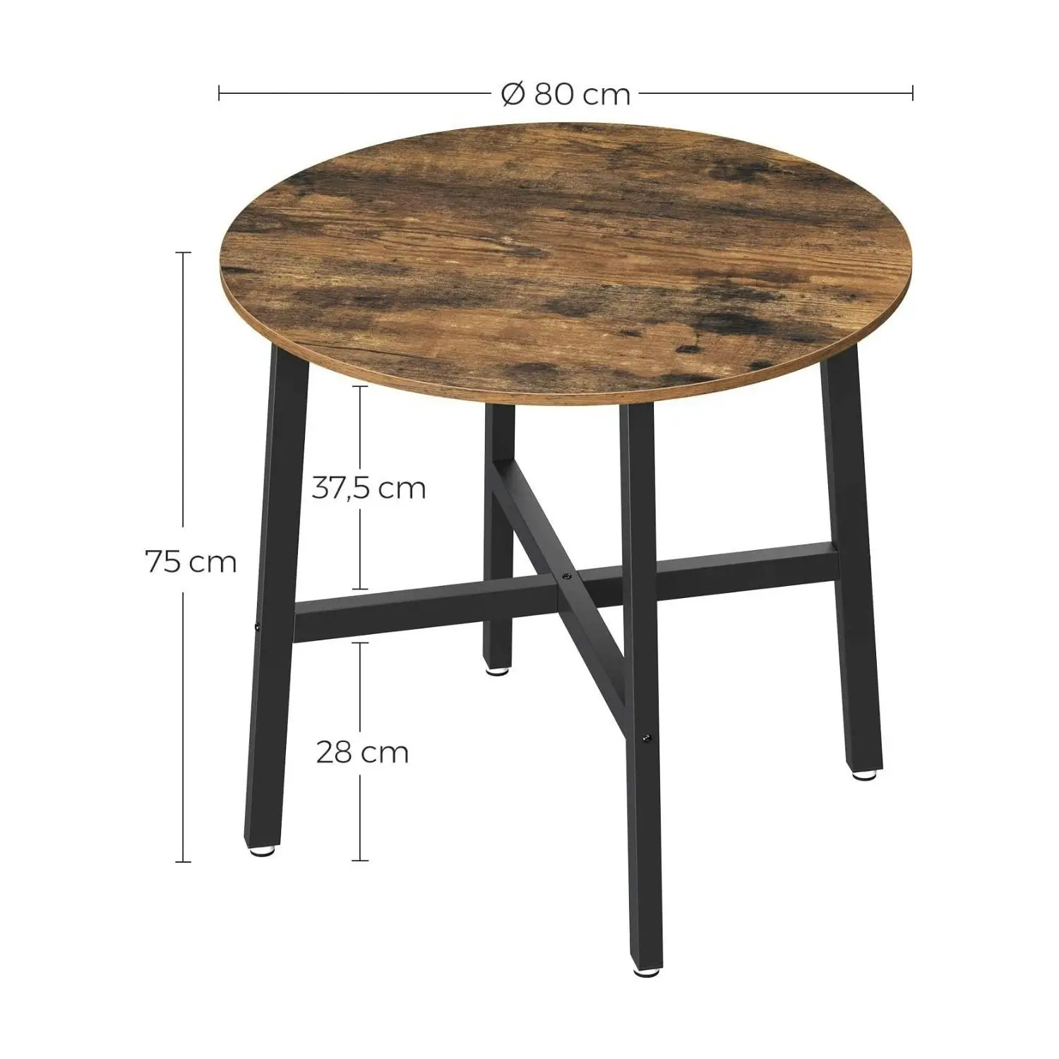 VASAGLE Round Wooden Desk Kitchen Dining Table - Vintage Brown/Black