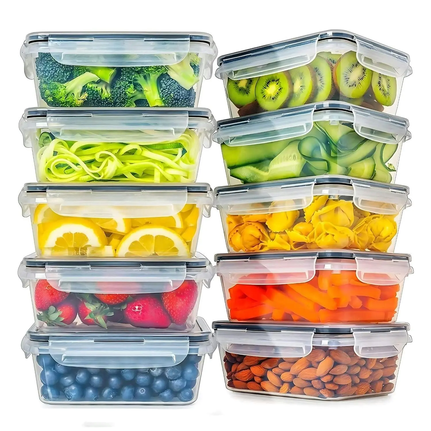 10pcs Gominimo Kitchen Fridge Pantry Organiser Rectangular Airtight Food Storage Container Set