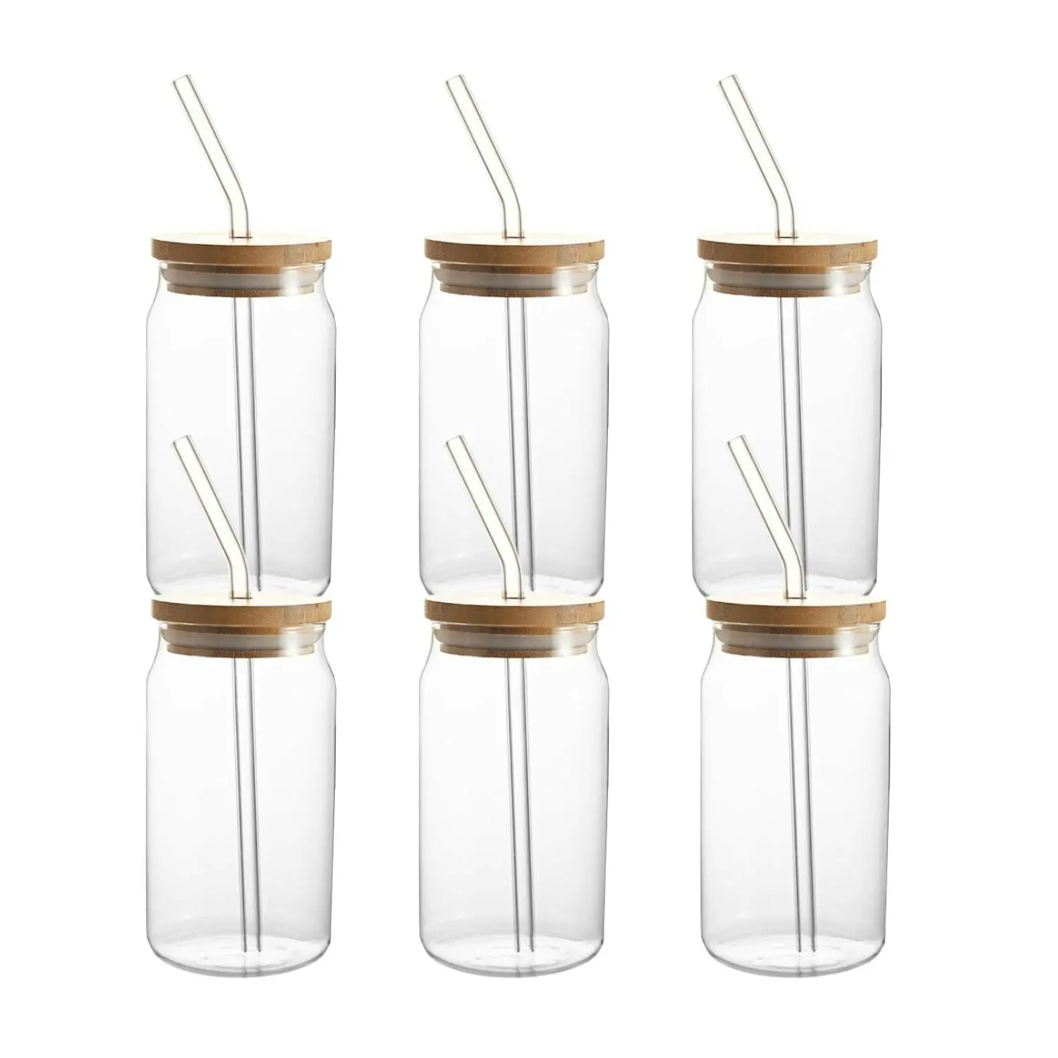 Gominimo 16Oz Reusable Clear Drinking Glasses with Bamboo Lids and Glass Straw 12 Pack