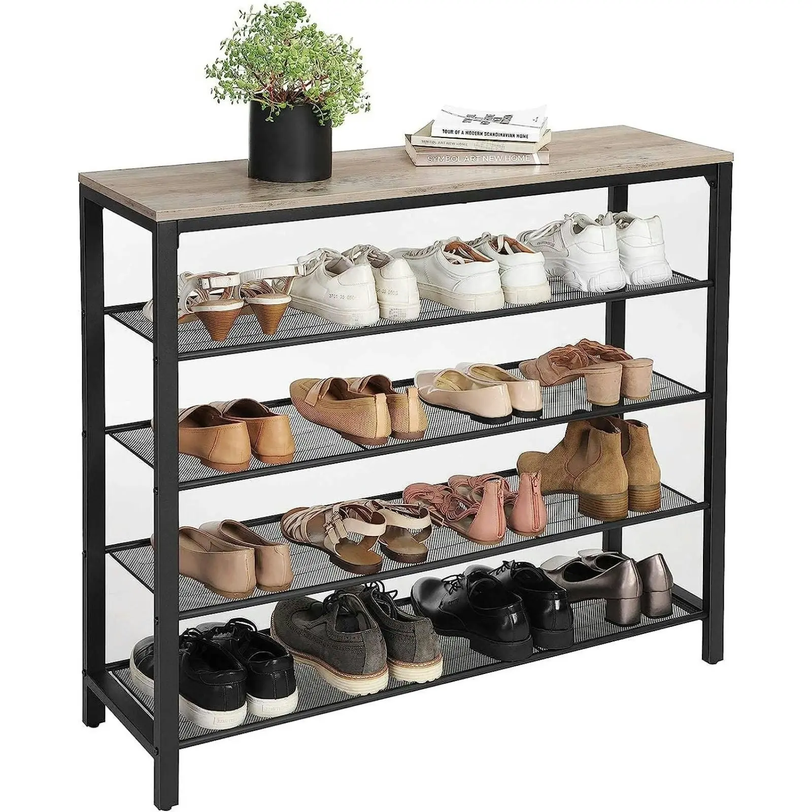 VASAGLE 4 Mesh Shelf ‎ Bench Storage Organiser Shoe Rack - Greige