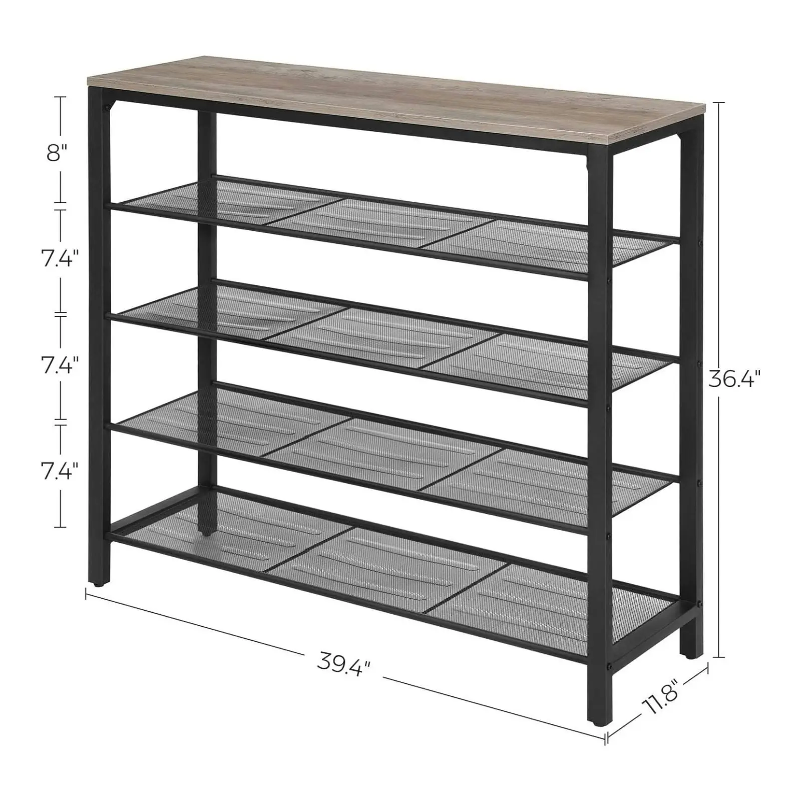 VASAGLE 4 Mesh Shelf ‎ Bench Storage Organiser Shoe Rack - Greige