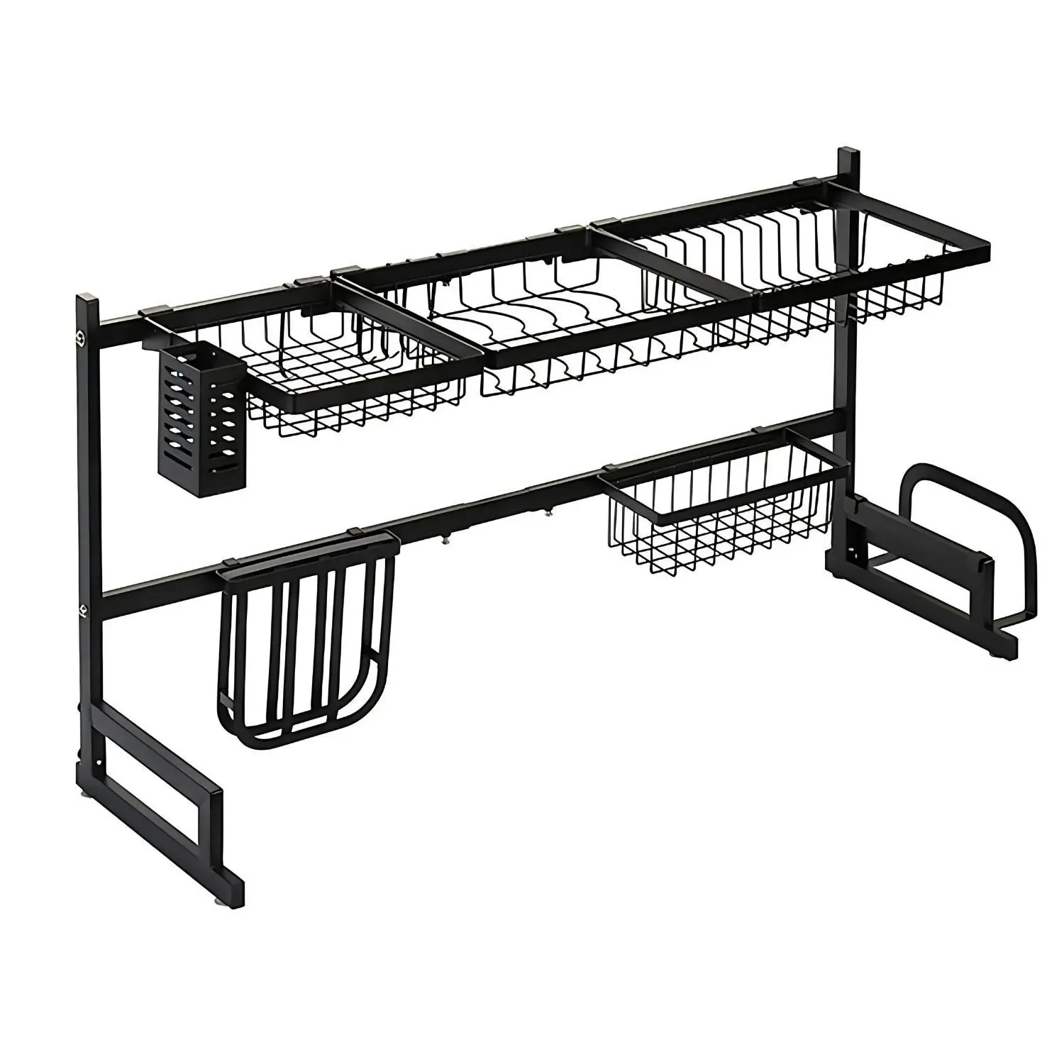 Gominimo 85-100cm Adjustable Over Sink Utensils Cutlery Holder Drainer Dish Drying Rack - Black