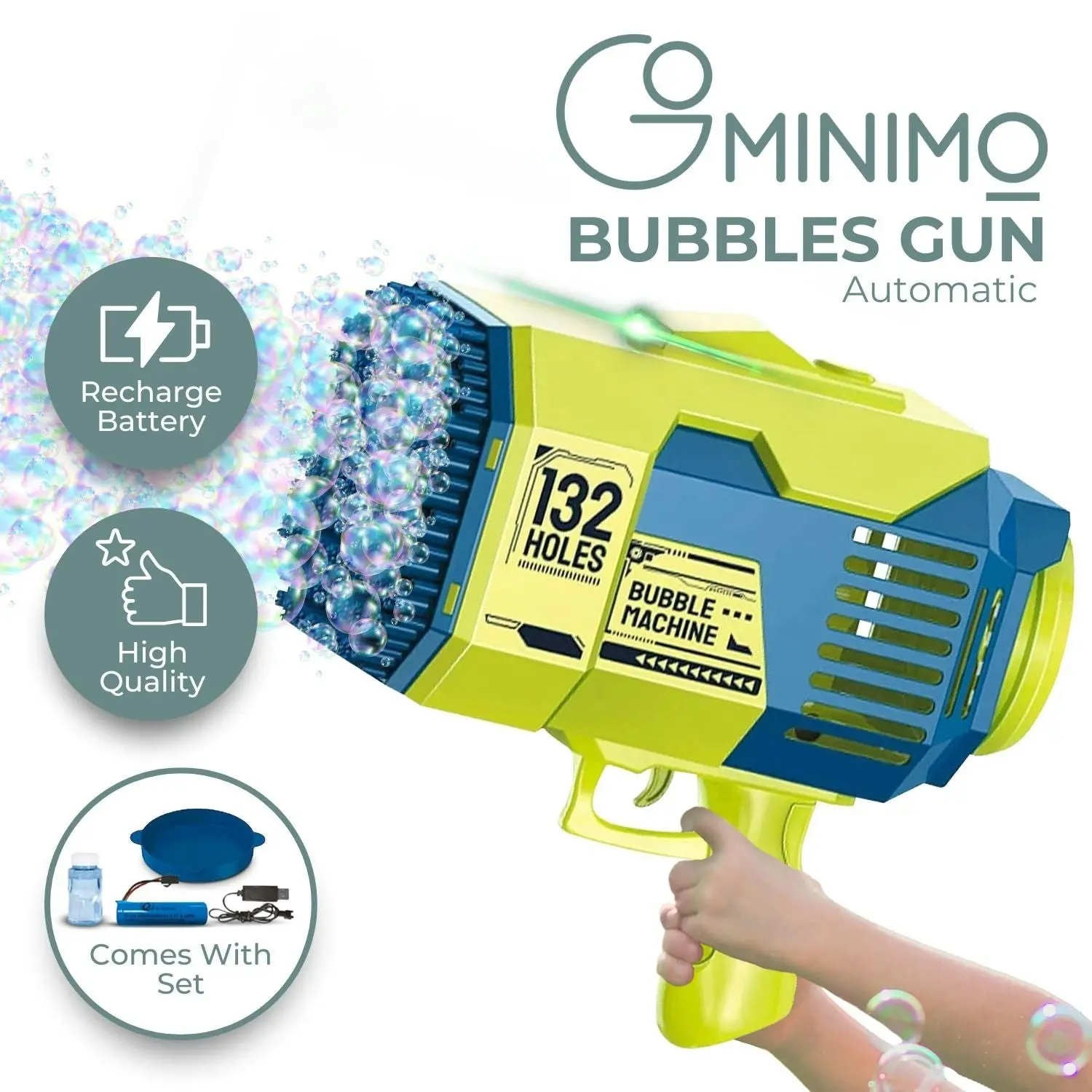 Gominimo 132 Holes Bubbles Machine Gun for Kids Dark Blue and Green