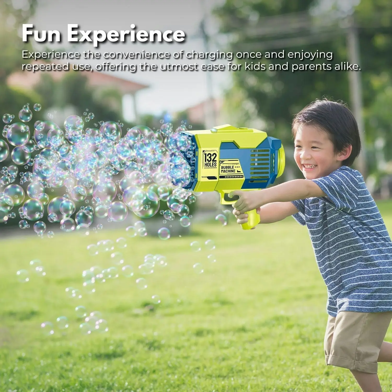 Gominimo 132 Holes Bubbles Machine Gun for Kids Dark Blue and Green