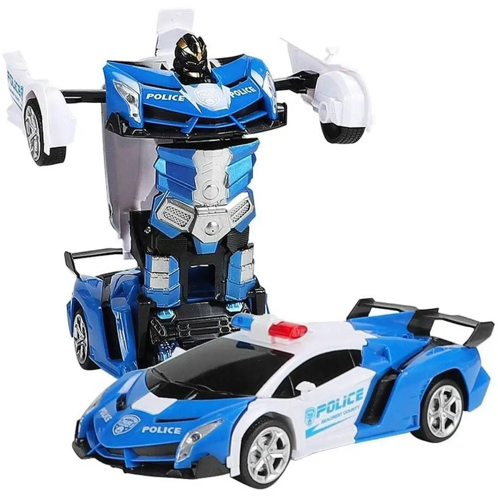 Gominimo Transform Car Robot Police Car with Remote Control (White Blue) GO-TCR-100-FM