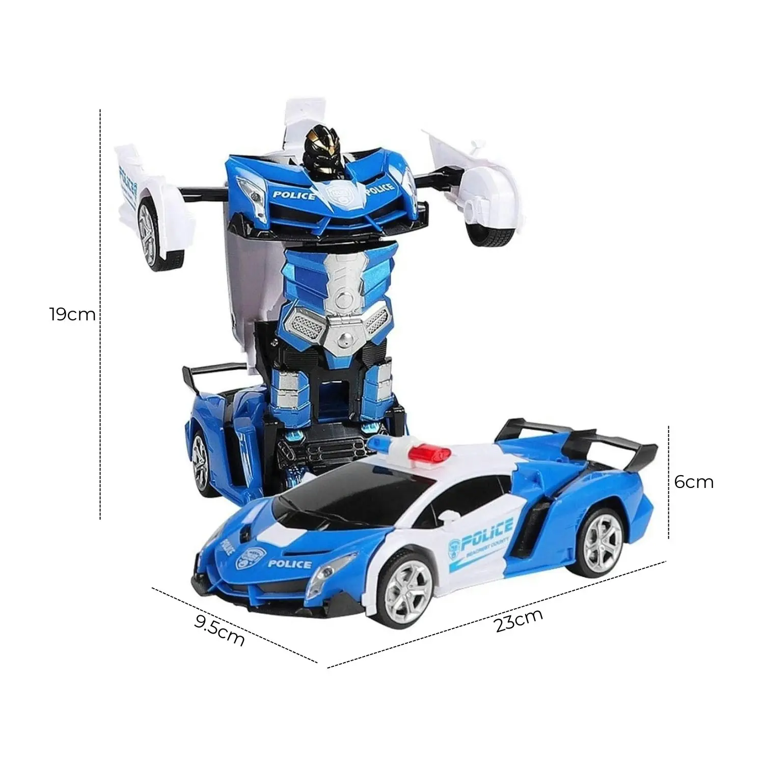 Gominimo Transform Car Robot Police Car with Remote Control (White Blue) GO-TCR-100-FM