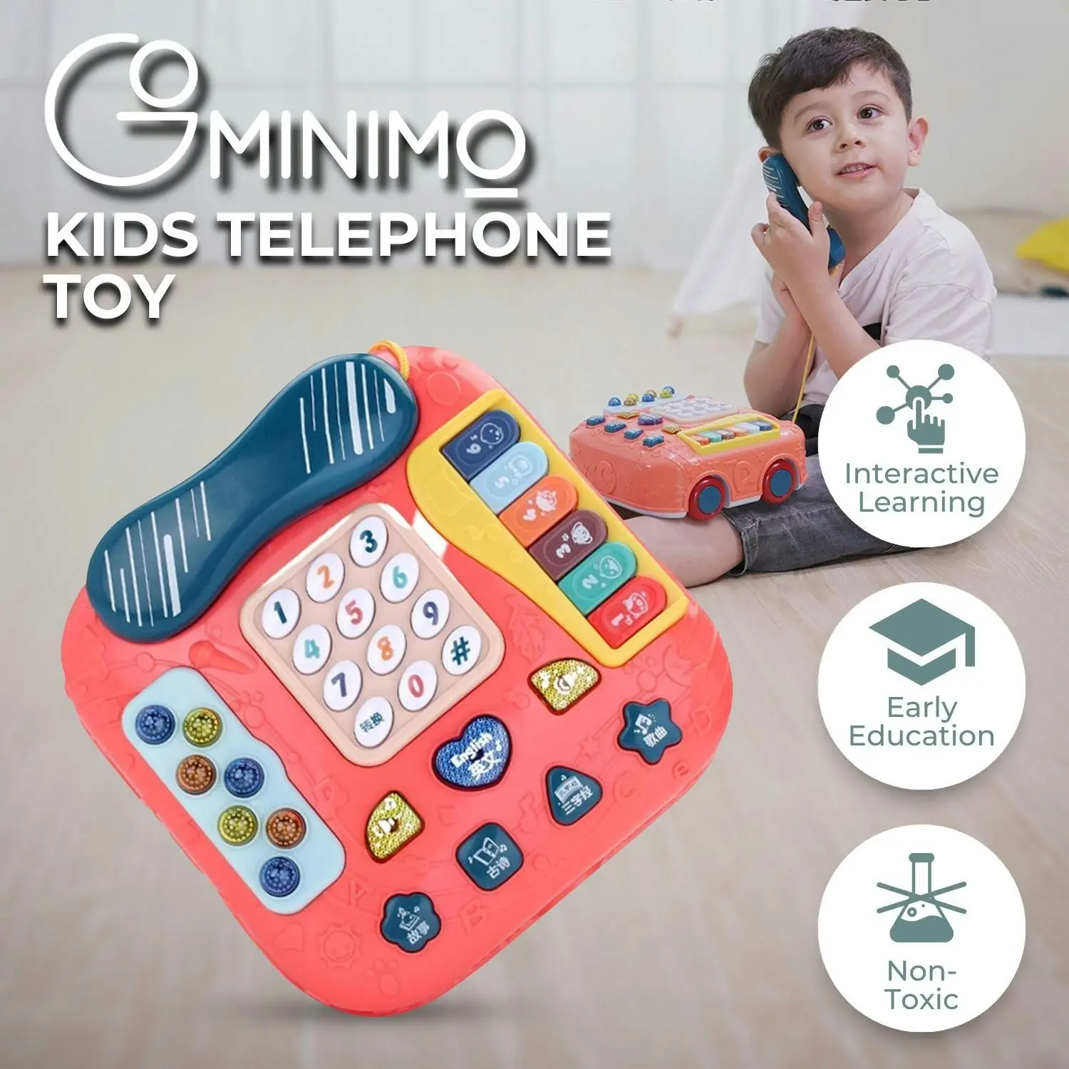 Gominimo Kids Toy Telephone Vehicle Safe Design Interactive Learning Red